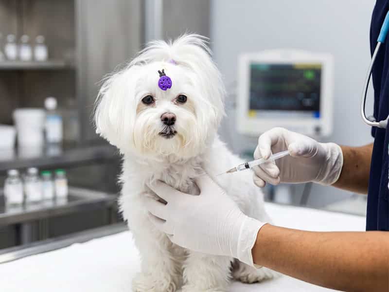 Paciente veterinário recebendo a vacina.
